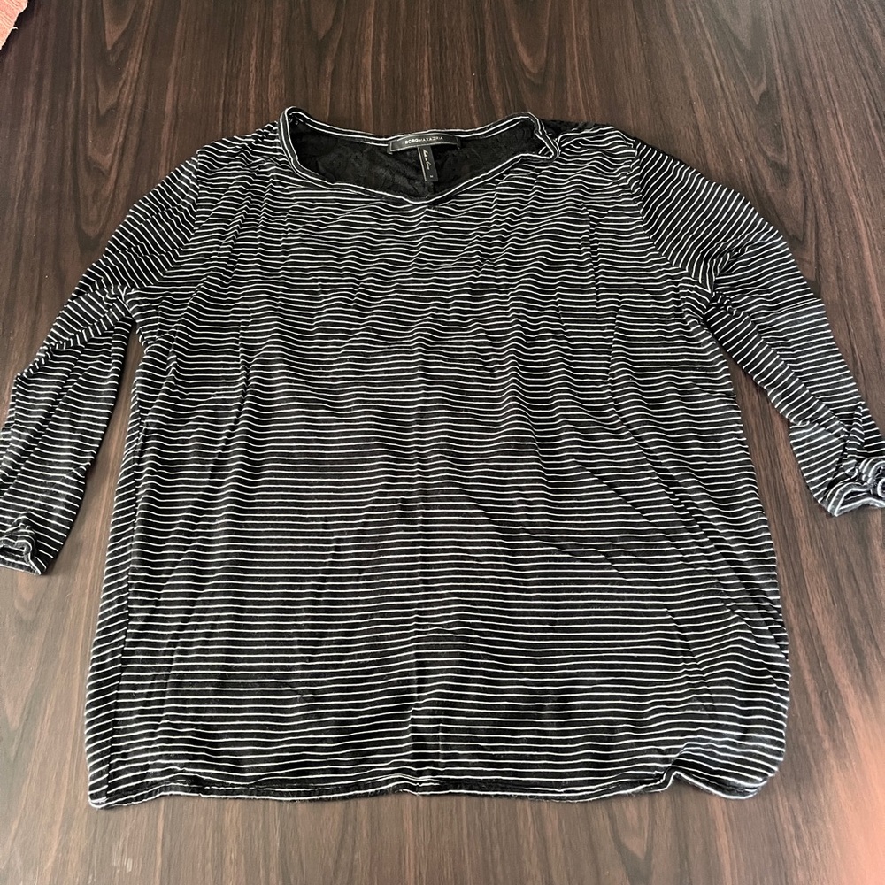 BCBGMaxAzria Black and White Striped Top